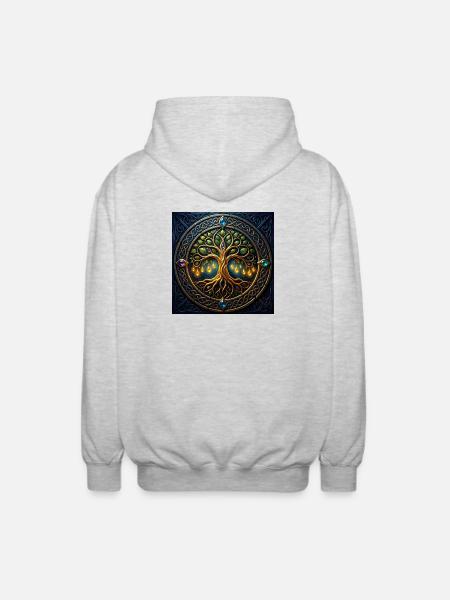 Arbre mystique aux bijoux et nœuds - Veste à capuche unisexe - gris clair chiné