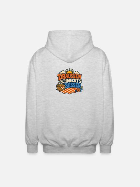 Draussen schmeckt's besser - Unisex Kapuzenjacke - Hellgrau meliert
