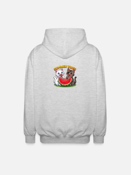 Summer Cats with Watermelon - Unisex Hooded Jacket - light heather grey