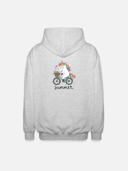 Einhorn auf dem Fahrrad - Unisex Kapuzenjacke - Hellgrau meliert