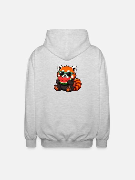 Panda rouge avec pastèque - Veste à capuche unisexe - gris clair chiné