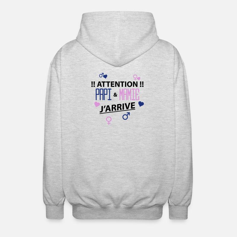 papi mamie j'arrive - Veste à capuche unisexe - gris clair chiné
