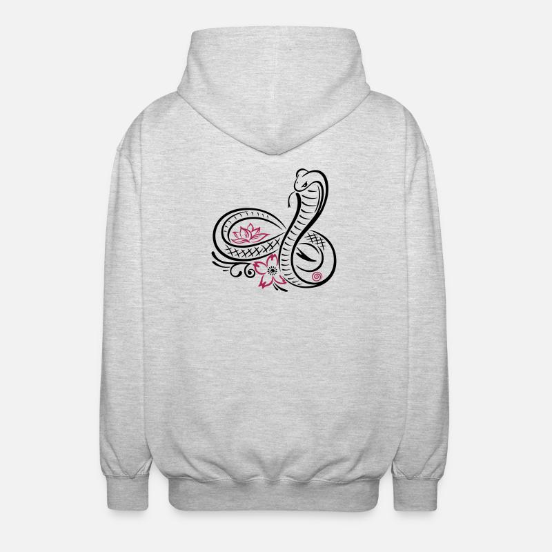 Schlange, Kobra mit infinity und Lotus - Unisex Kapuzenjacke - Hellgrau meliert