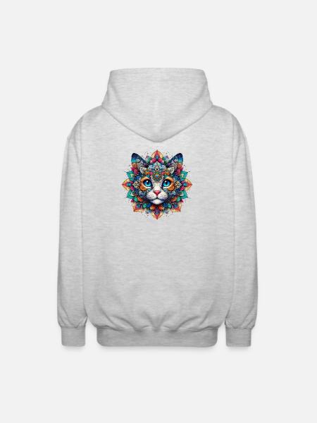 Katze mit Mandalas verziert - Unisex Kapuzenjacke - Hellgrau meliert