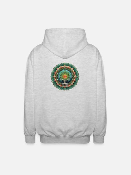 Mandala Baum des Lebens Bunt - Unisex Kapuzenjacke - Hellgrau meliert