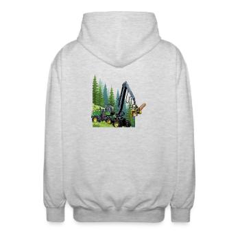 Récolteuse, moissonneuse en forêt - Veste à capuche unisexe - gris clair chiné - Dos - AI Model Male 185 light (185cm)