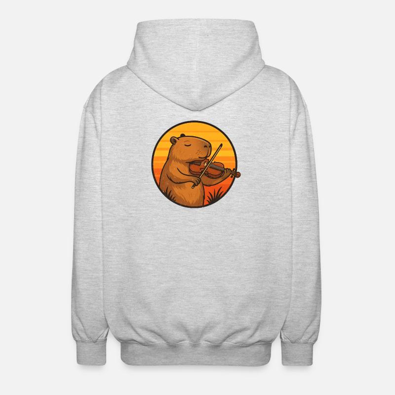 Capybara plays violin in sunset - Unisex Hooded Jacket - light heather grey
