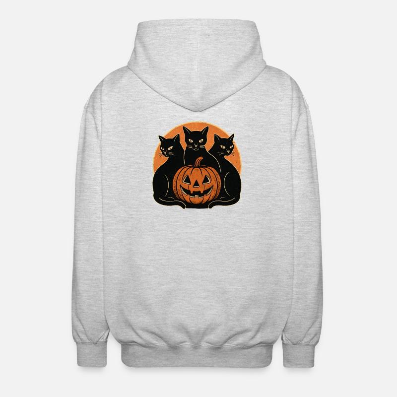 Chats noirs et citrouille Halloween - Veste à capuche unisexe - gris clair chiné