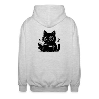 Buch Katze Kaffee Liebhaber Buch Lesen Katze - Unisex Kapuzenjacke - Hellgrau meliert - Hinten - AI Model Male 185 light (185cm)