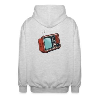 Retro Illustrierte Pop-Art-Fernsehen - Unisex Kapuzenjacke - Hellgrau meliert - Hinten - AI Model Male 185 light (185cm)