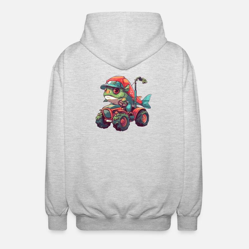 Piranha Fish Tractor Farmer - Unisex Hooded Jacket - light heather grey