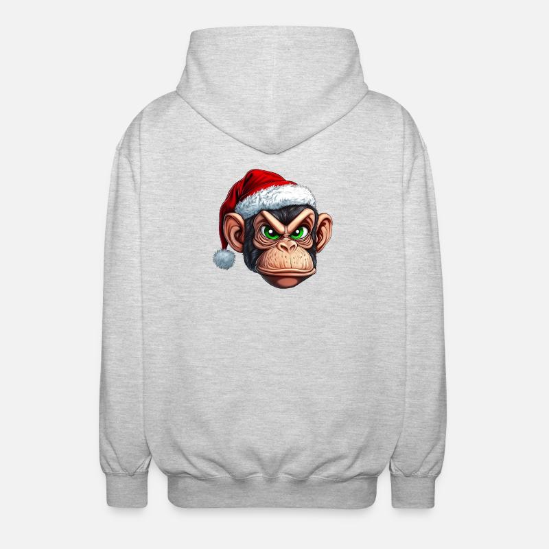 Affe mit Weihnachtsmütze :) - Unisex Kapuzenjacke - Hellgrau meliert