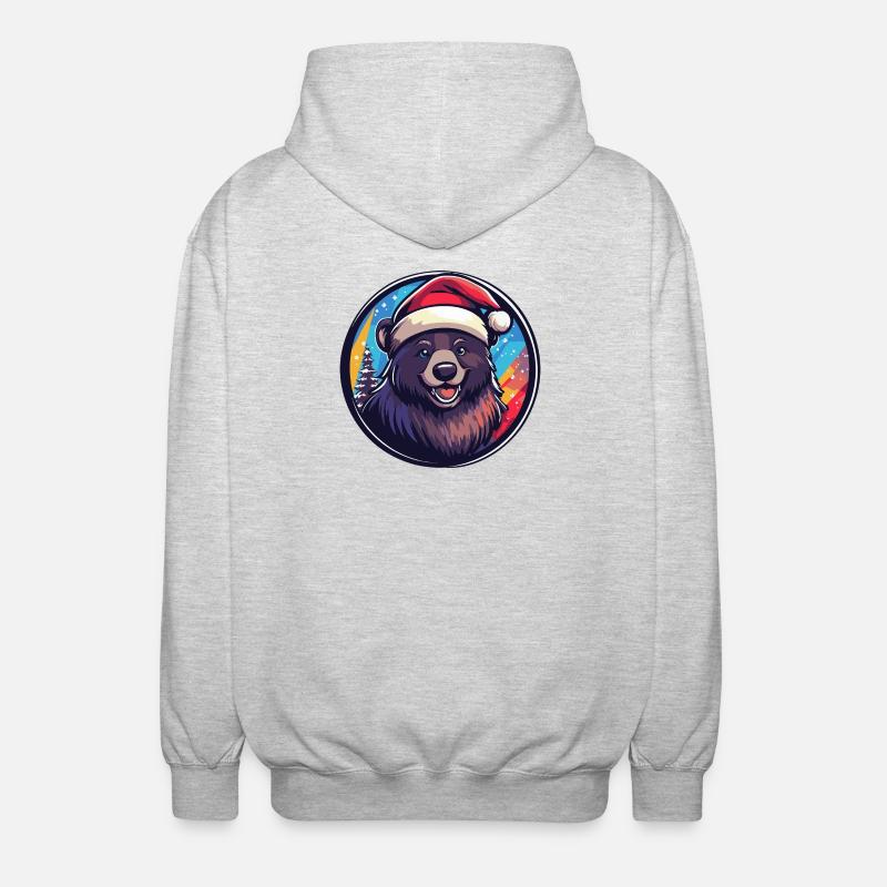 Bär mit Santa Hut - Unisex Kapuzenjacke - Hellgrau meliert