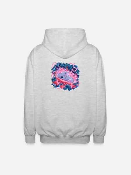 Sleeping koala in strawberry glow - Unisex Hooded Jacket - light heather grey