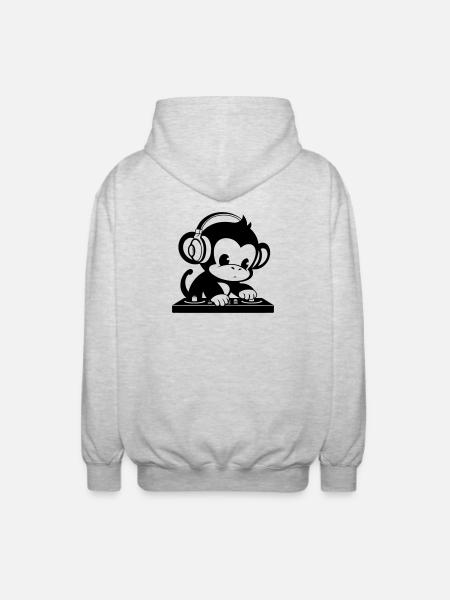 DJ Affe mit Kopfhörern - Unisex Kapuzenjacke - Hellgrau meliert