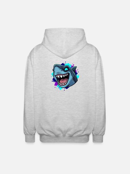 Laughing Shark Cartoon Clipart - Unisex Hooded Jacket - light heather grey