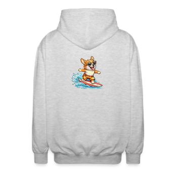 Lunettes d’été Corgi Surf - Veste à capuche unisexe - gris clair chiné - Dos - AI Model Male 185 light (185cm)