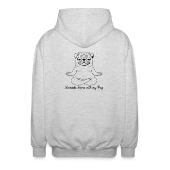 Namaste Home With My Pug Yoga - Unisex Hooded Jacket - light heather grey - Back - AI Model Male 185 light (185cm)