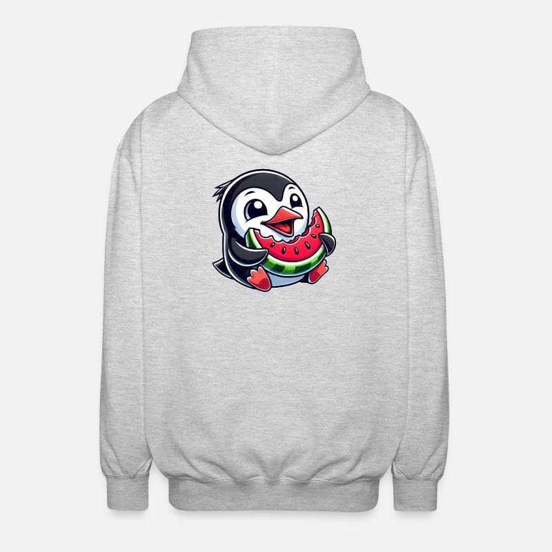 Pingouin avec pastèque fruit d’été - Veste à capuche unisexe - gris clair chiné