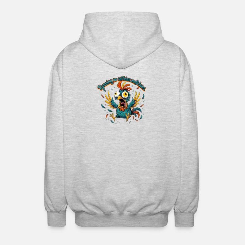 Kaffee und Chaos Hahn-Design - Unisex Kapuzenjacke - Hellgrau meliert