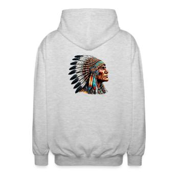 Amérindien Peau rouge d’Amérique - Veste à capuche unisexe - gris clair chiné - Dos - AI Model Male 185 light (185cm)