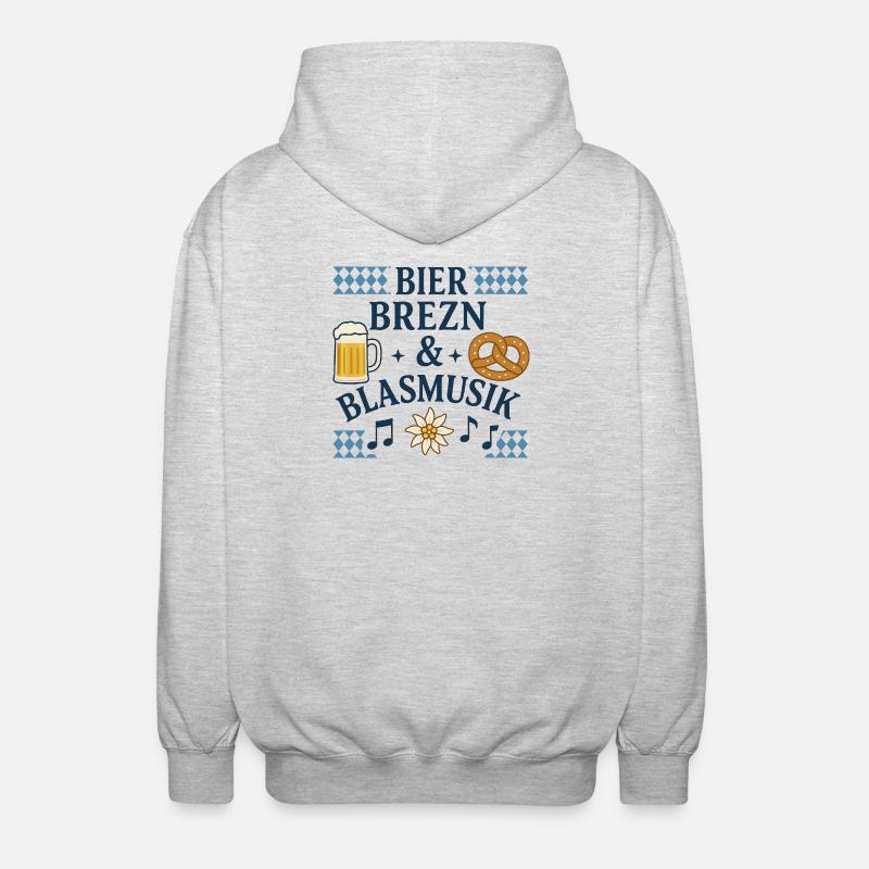 bier brezn und blasmusik - Unisex Kapuzenjacke - Hellgrau meliert