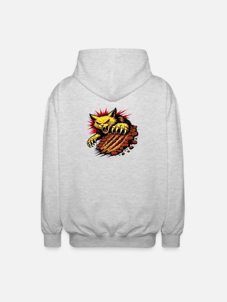 Angry Cat Claw Smash Power Illustration - Unisex Hooded Jacket - light heather grey