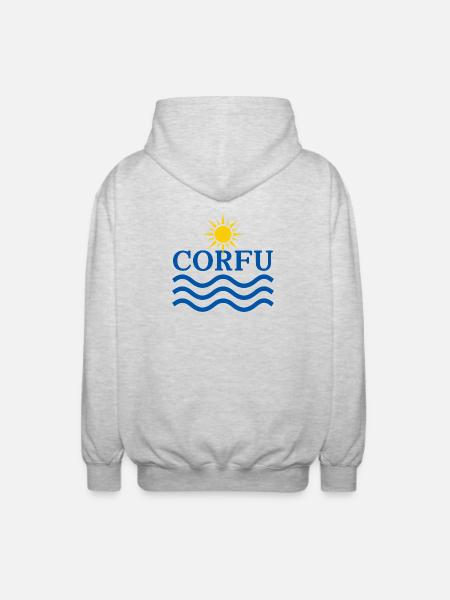 Korfu-Sonnenwellen-Logo - Unisex Kapuzenjacke - Hellgrau meliert