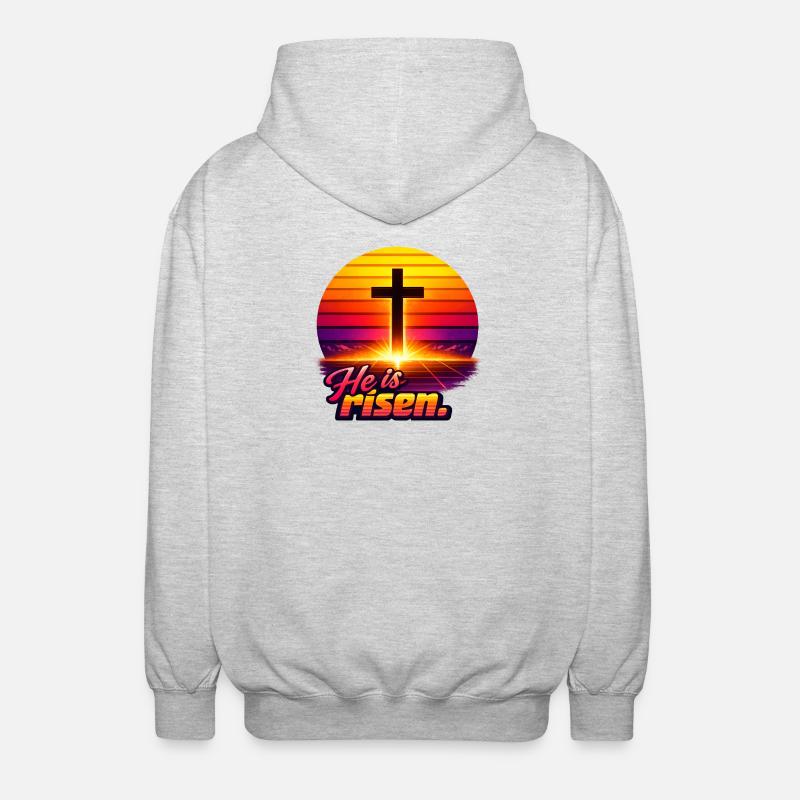 He is risen Sunset retro - Unisex Kapuzenjacke - Hellgrau meliert