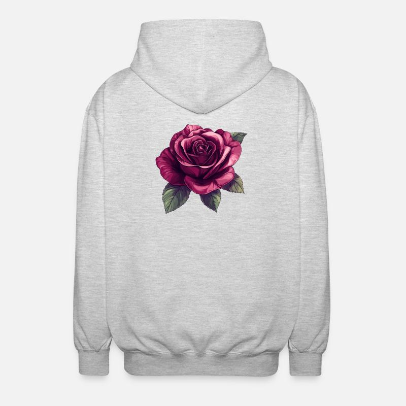 Dunkelrose Blütenillustration - Unisex Kapuzenjacke - Hellgrau meliert