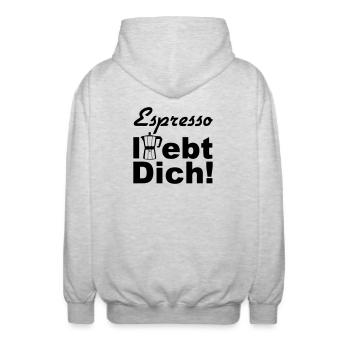 Espresso Kaffee Spruch lustig Geschenk - Unisex Kapuzenjacke - Hellgrau meliert - Hinten - AI Model Male 185 light (185cm)