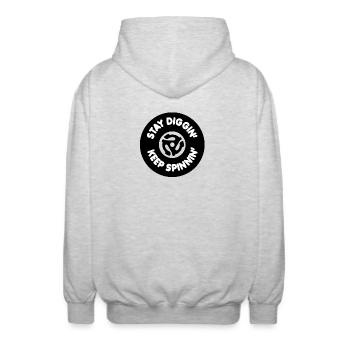 Stay Diggin '& Keep Spinnin' Cratediggers en vinyle - Veste à capuche unisexe - gris clair chiné - Dos - AI Model Male 185 light (185cm)