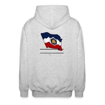 Flag Utah text banner - Unisex Hooded Jacket - light heather grey - Back - AI Model Male 185 light (185cm)
