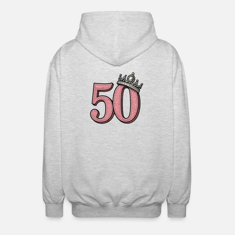 Rose 50 avec couronne - Design d’anniversaire mignon - Veste à capuche unisexe - gris clair chiné