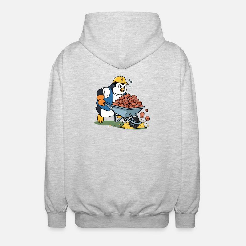 Süßer Pinguin Handwerker Bauarbeiter Baustelle - Unisex Kapuzenjacke - Hellgrau meliert