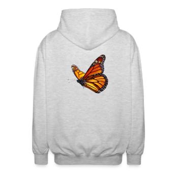 Monarchfalter im Flug Natur Design - Unisex Kapuzenjacke - Hellgrau meliert - Hinten - AI Model Male 185 light (185cm)