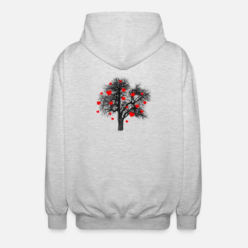 Rote Herzen Baum mit Herzen - Unisex Kapuzenjacke - Hellgrau meliert