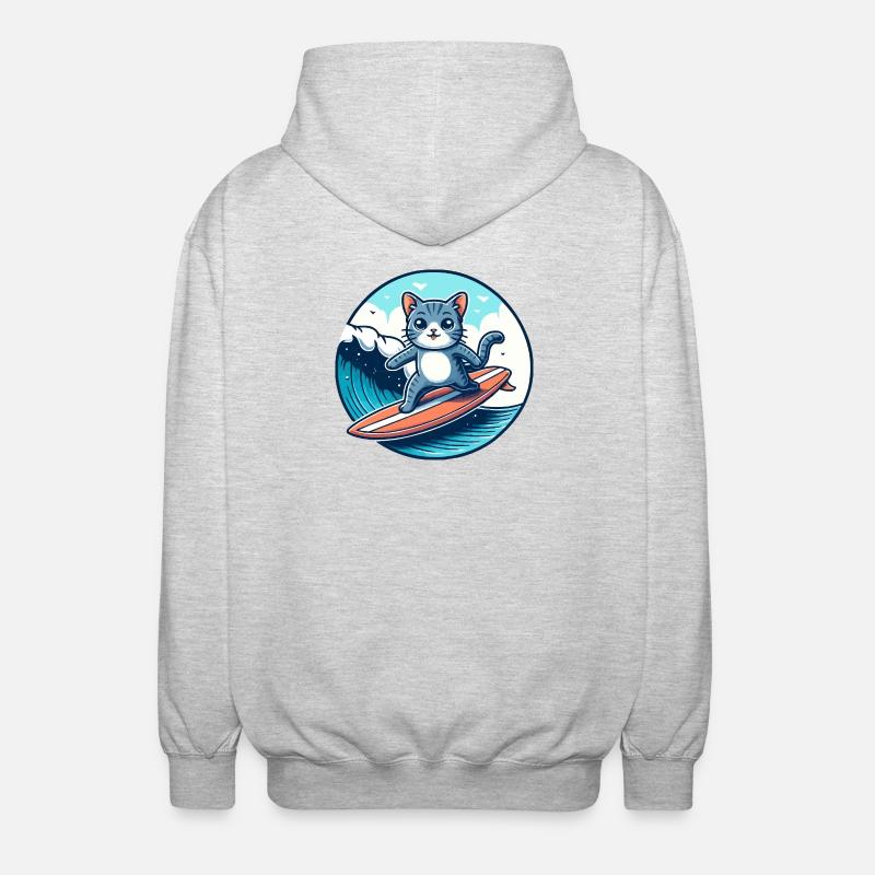 Des surfeurs chats sur la vague - Veste à capuche unisexe - gris clair chiné