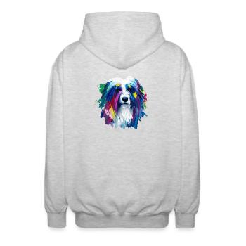Altenglischer Schäferhund lebendige Ölmalerei Kunst - Unisex Kapuzenjacke - Hellgrau meliert - Hinten - AI Model Male 185 light (185cm)