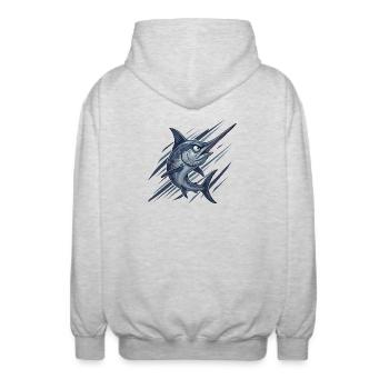 Schwertfisch im Sturm - Unisex Kapuzenjacke - Hellgrau meliert - Hinten - AI Model Male 185 light (185cm)