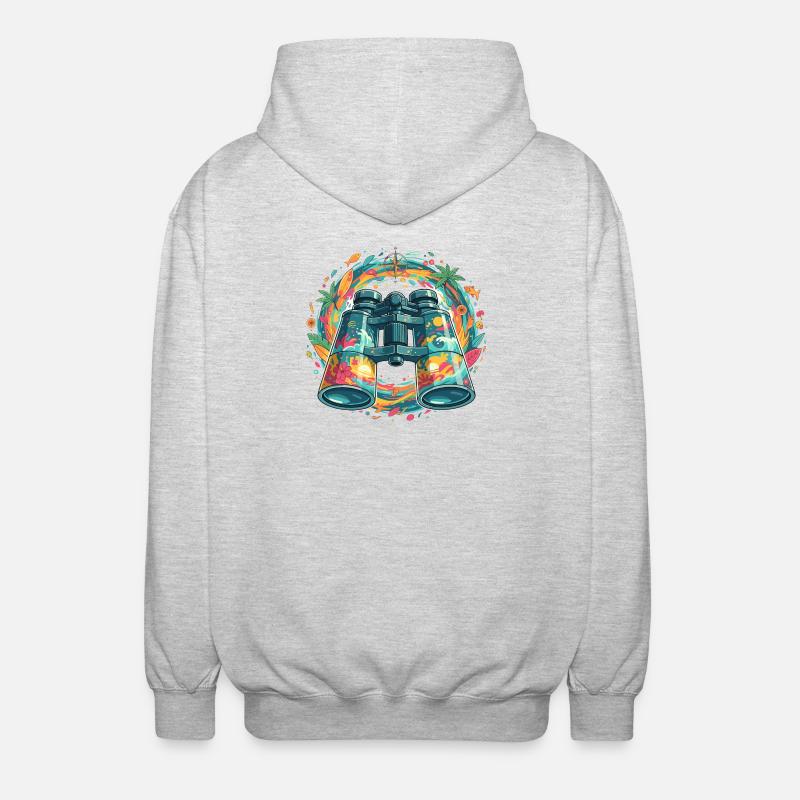 Illustration binoculaire Tropical Explorer - Veste à capuche unisexe - gris clair chiné