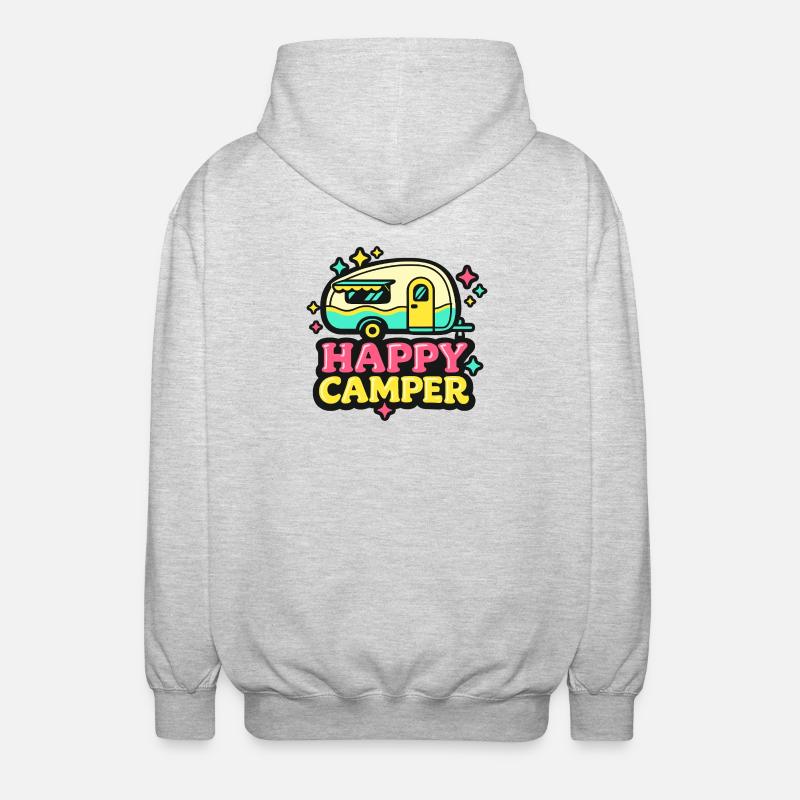 Fröhlicher Retro Camper - Unisex Kapuzenjacke - Hellgrau meliert