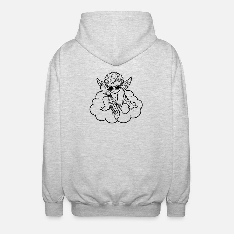 Wütender Cherub mit Steinschleuder - Unisex Kapuzenjacke - Hellgrau meliert