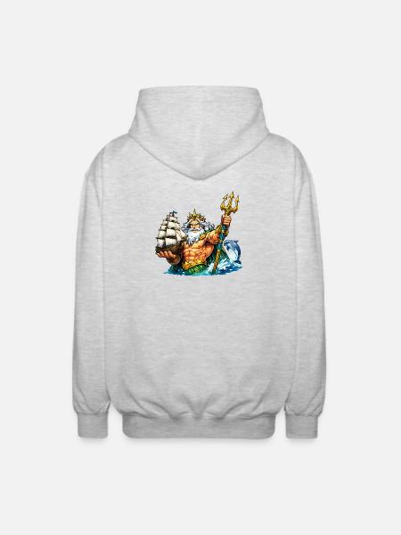 Neptune with sailing ship - Unisex Hooded Jacket - light heather grey
