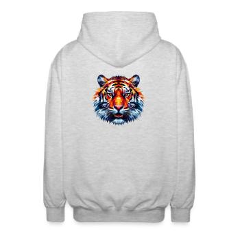 Tigre polygonal - Veste à capuche unisexe - gris clair chiné - Dos - AI Model Male 185 light (185cm)