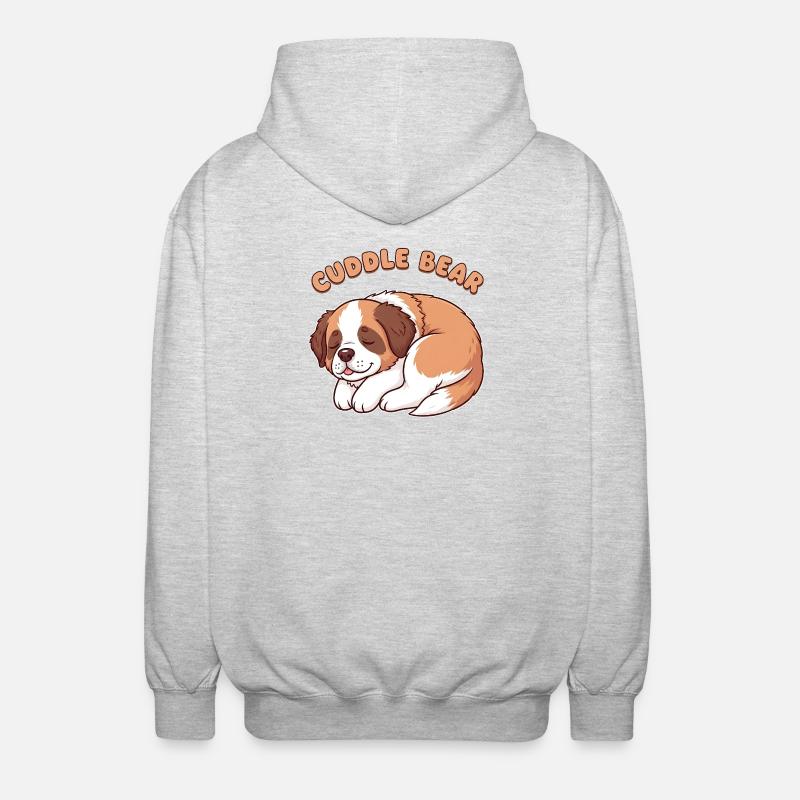 Schlafender Bernhardiner Welpe – Cuddle Bear - Unisex Kapuzenjacke - Hellgrau meliert