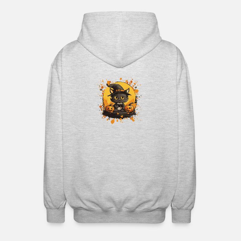 Chat d’Halloween avec citrouille - Veste à capuche unisexe - gris clair chiné