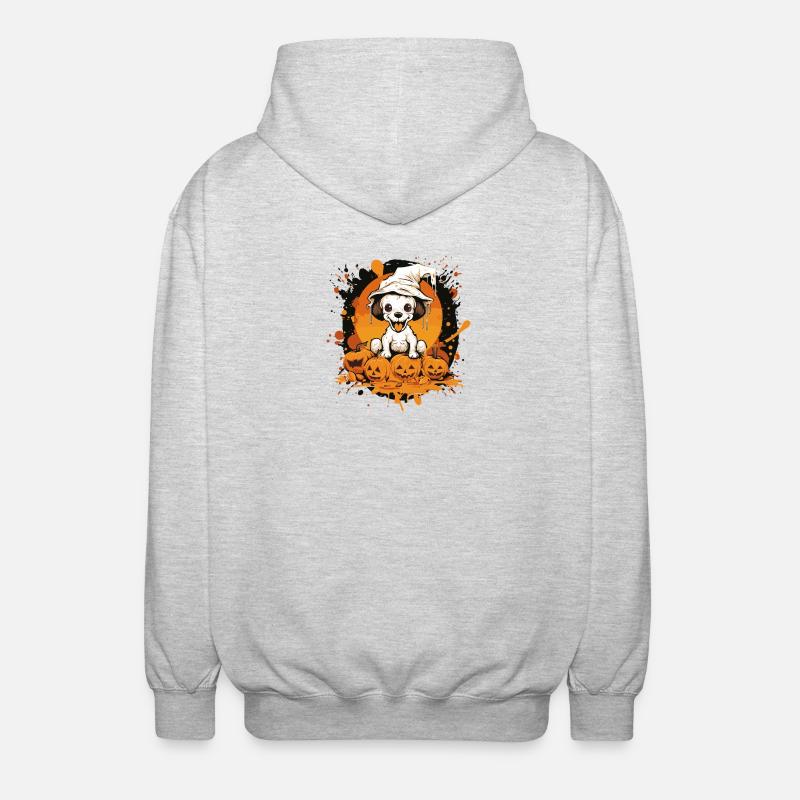 Petit chiot d’Halloween avec des citrouilles - Veste à capuche unisexe - gris clair chiné