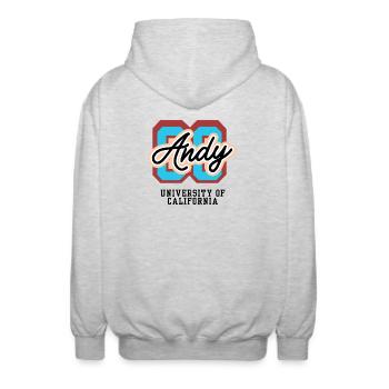 Andy Retro Varsity Emblem - Unisex Kapuzenjacke - Hellgrau meliert - Hinten - AI Model Male 185 light (185cm)
