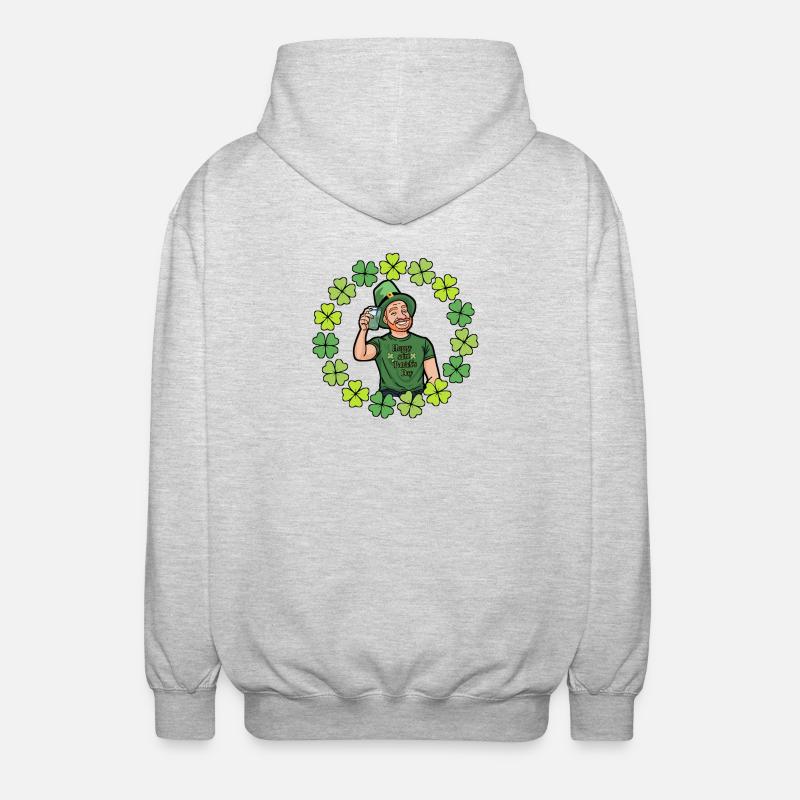 St. Patrick's Day Cartoon mit Kleeblättern - Unisex Kapuzenjacke - Hellgrau meliert